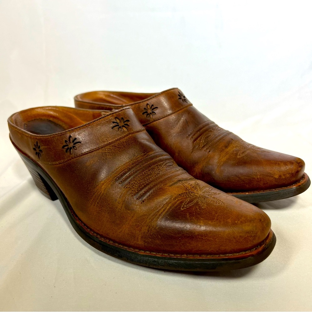 Ariat Desert Star Distressed Leather Cowboy Boots Heel Mules Slip On Size 8